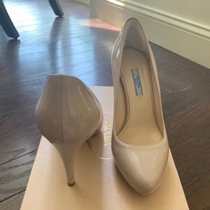 Prada Vernice Patent Platform Nude Pumps